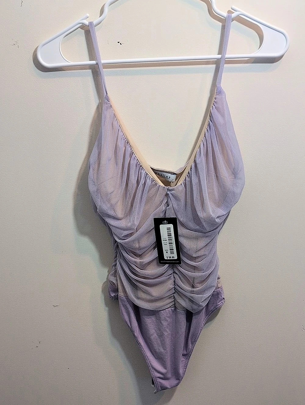abbelipe Ruched One-Piece Body Suit in Purple Size Medium NWT